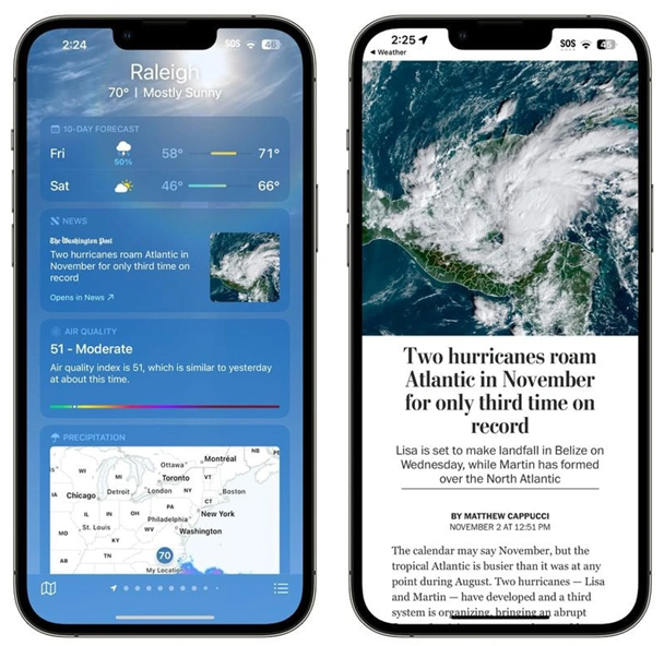 固阳苹果14维修分享iPhone 14手机如何看天气时顺带看新闻 