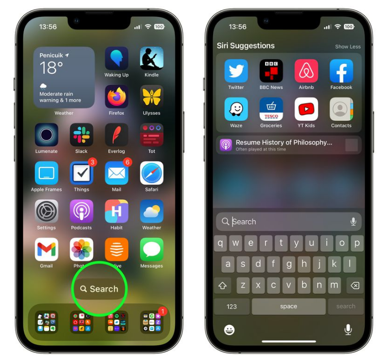 固阳苹果手机维修分享升级到 iOS 16 后，如何删除主屏幕上的搜索按钮 